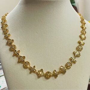 Classic Gold Floral Link Necklace And Earring Set- Women.